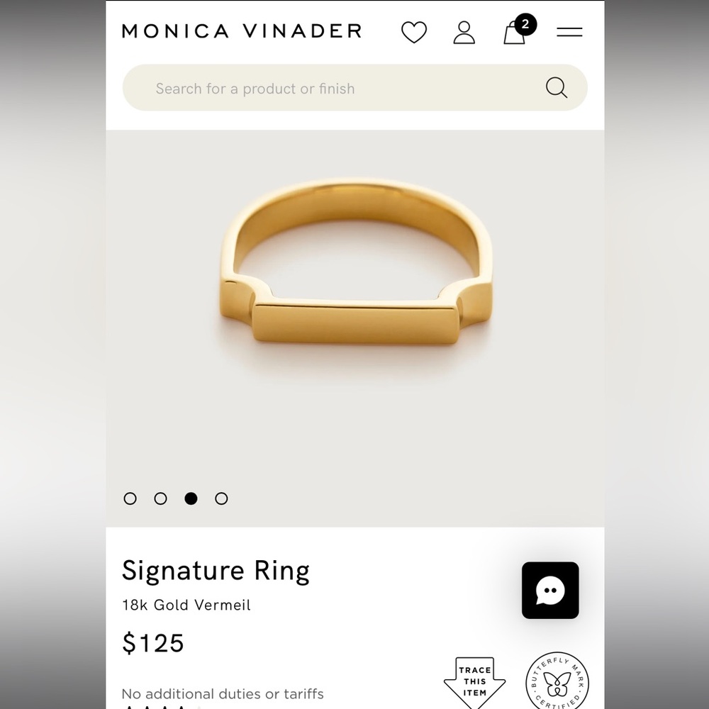 Monica Vinader Gold Arc Ring